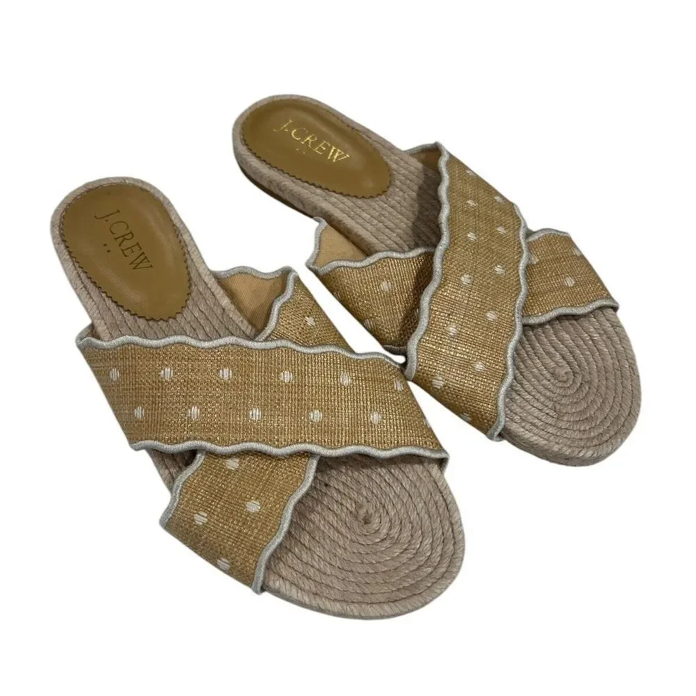 J. Crew‎ Scalloped Polka Dot Espadrille Slide Sandals Size 7